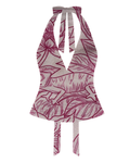 Bellona Natural Print Top Almond Milk and Fuchsia Jungle, front with clean flat V neckline