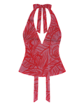 Bellona Natural Print Top Ancient Pink and Red Jungle, front with clean flat V neckline