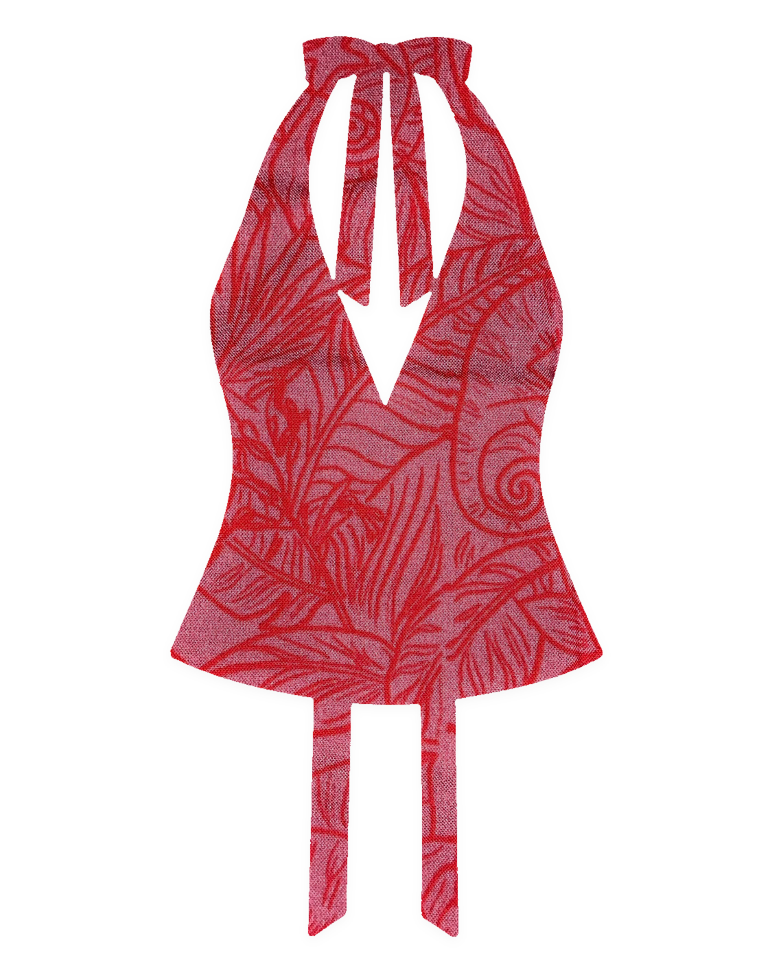 Bellona Natural Print Top Ancient Pink and Red Jungle, front with clean flat V neckline