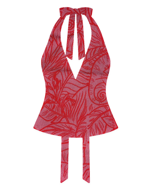 Bellona Natural Print Top Ancient Pink and Red Jungle, front with clean flat V neckline