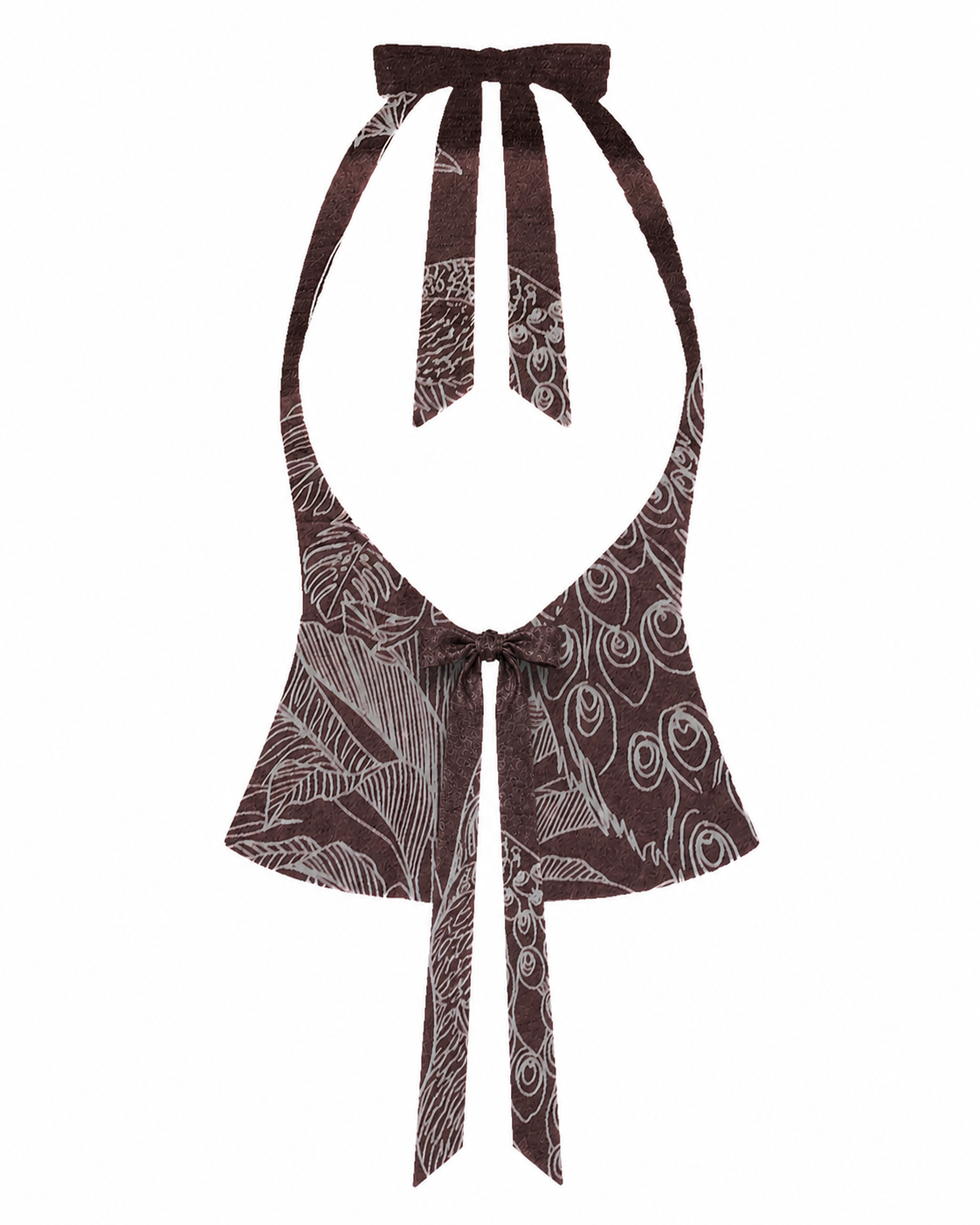 Bellona Natural Print Top Chocolate Brown & White Peacock open back with high edge waist bow