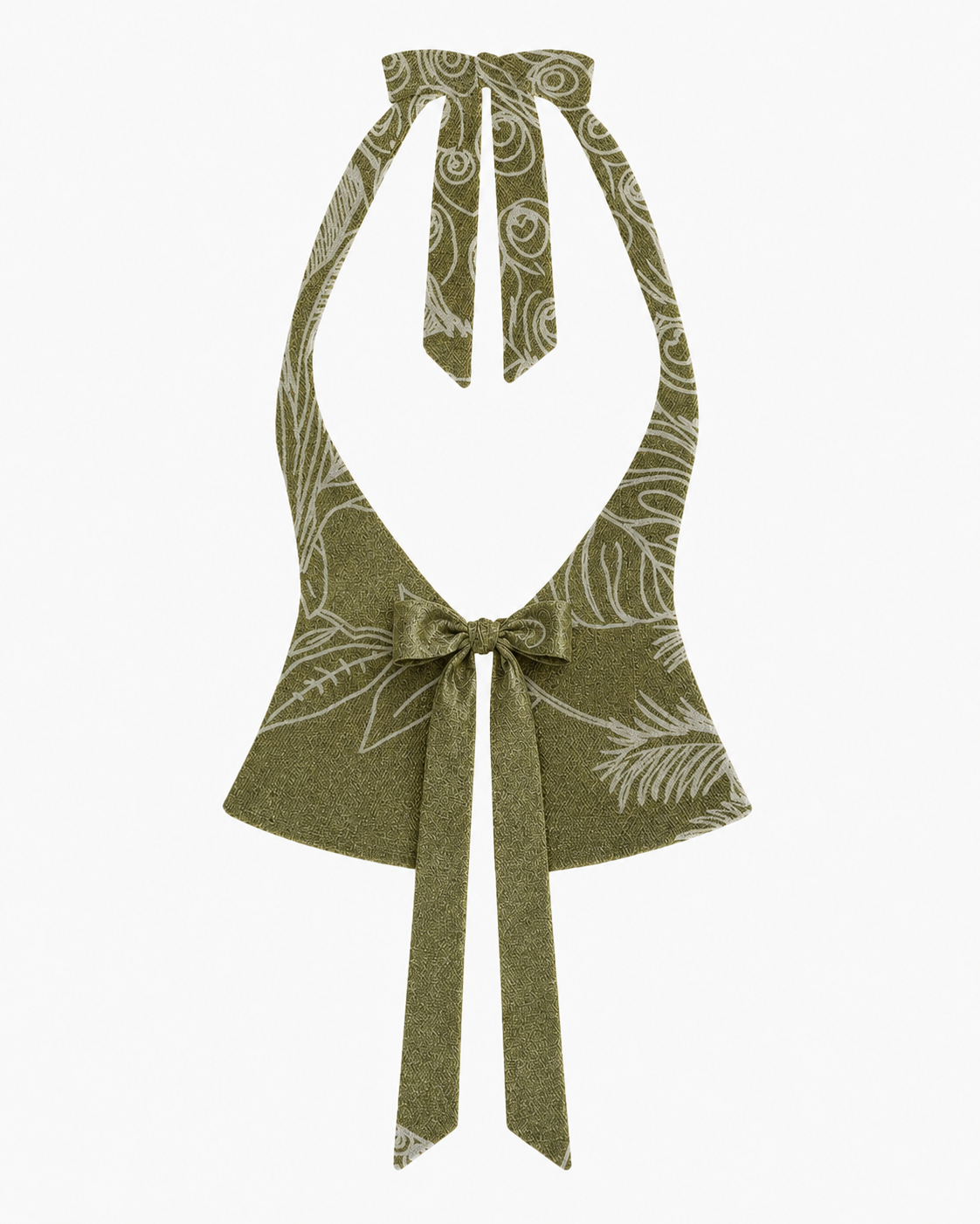 Bellona Natural Print Top Olive Green & White Peacock open back with high edge waist bow