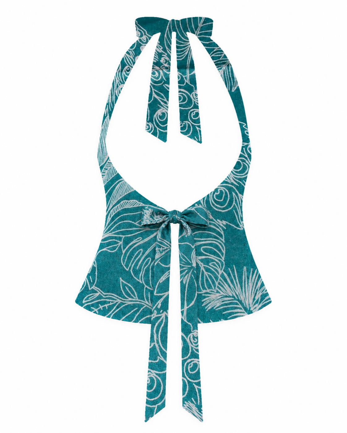 Bellona Natural Print Top Turquoise & White Peacock open back with high edge waist bow