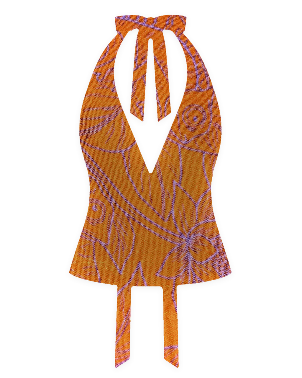 Bellona Natural Print Top Orange and Lavender Jungle, front with clean flat V neckline