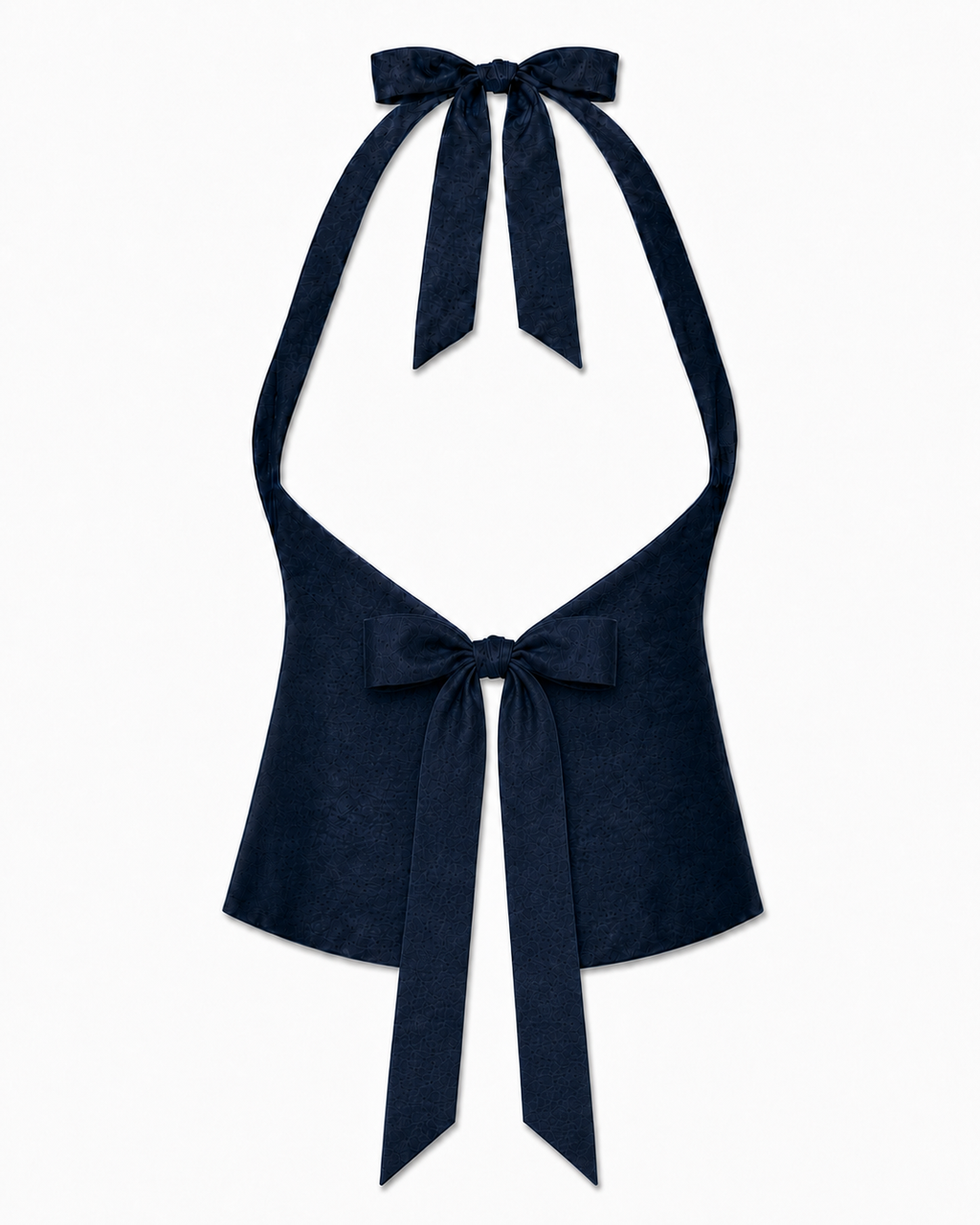 Bellona Silk Shantung Top Midnight Blue open back with high edge waist bow