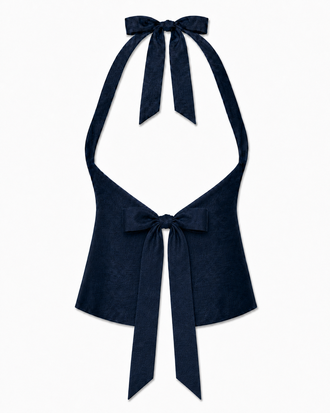 Bellona Silk Shantung Top Midnight Blue open back with high edge waist bow