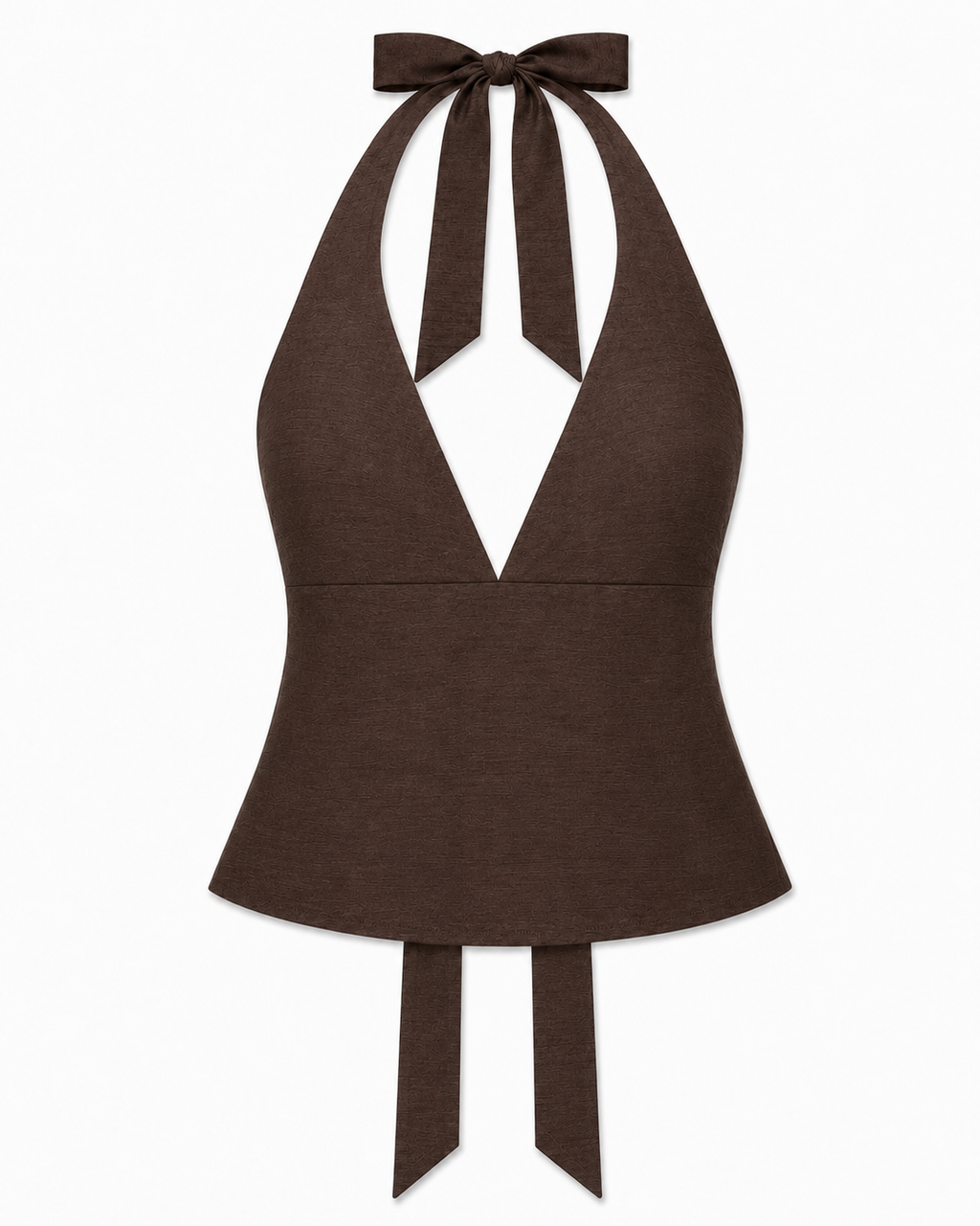 Bellona silk shantung top Chocolate front clean V neckline
