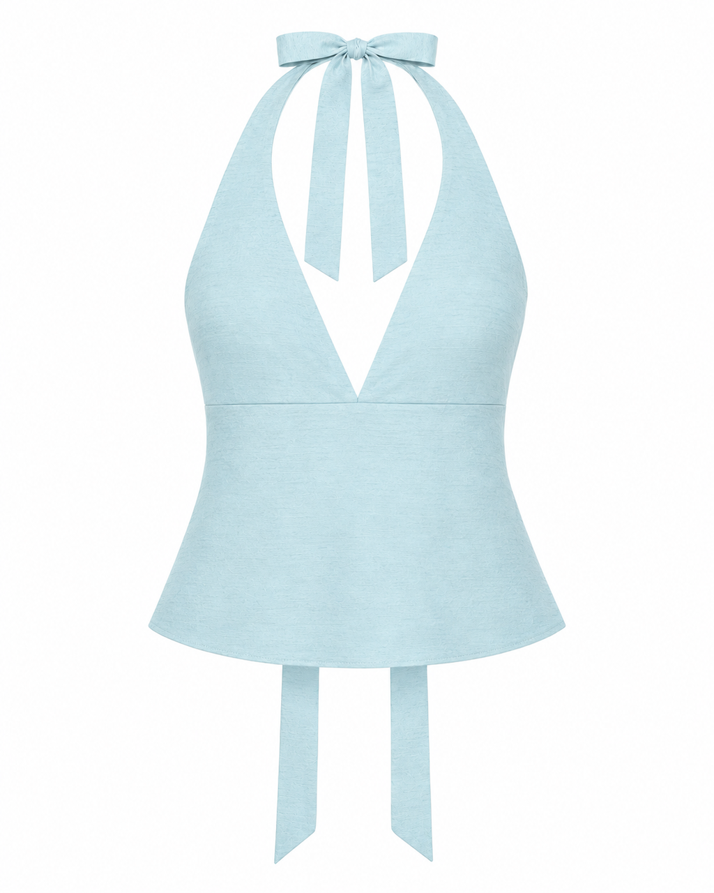 Bellona silk shantung top Powder Blue front clean V neckline