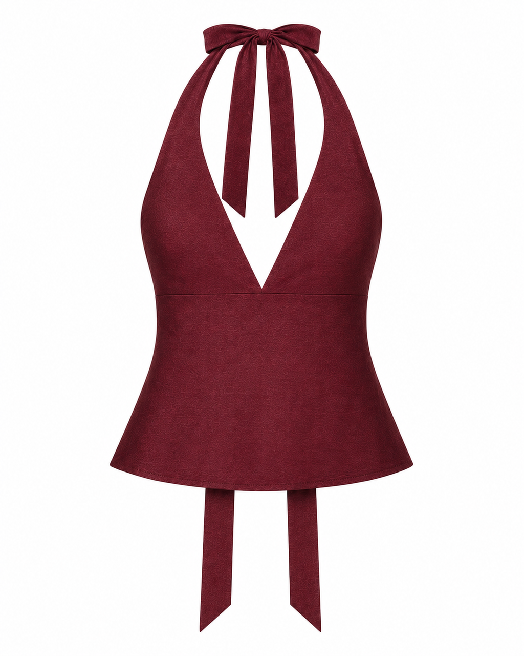 Bellona silk shantung top Ruby Wine front clean V neckline